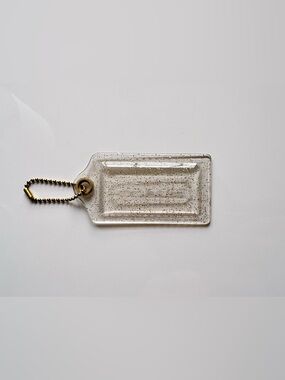 COACH Poppy 3" XL Clear Gold Glitter Acrylic Plastic Hang Tag Hangtag Bag Charm